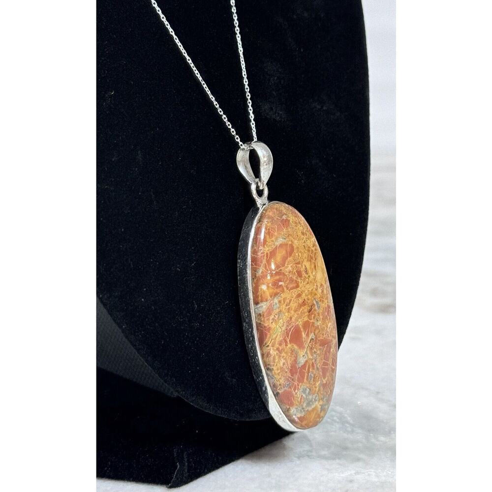 Sterling Silver Maligano Jasper Pendant 18” Italy Chain Necklace - Picture 4 of 10
